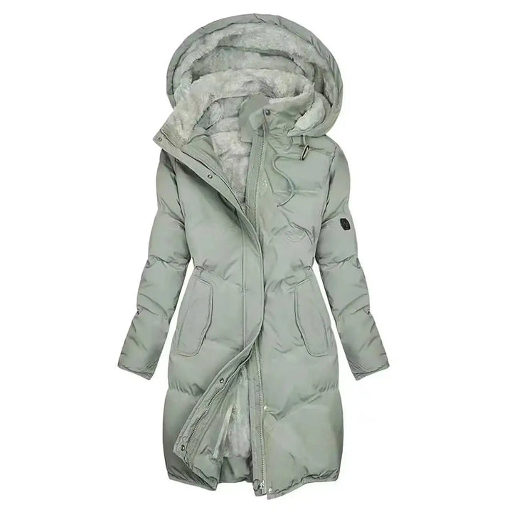 Elegante, warme Damen Kapuzenjacke, isolierte Wintermode für Komfort und Stil im Alltag.