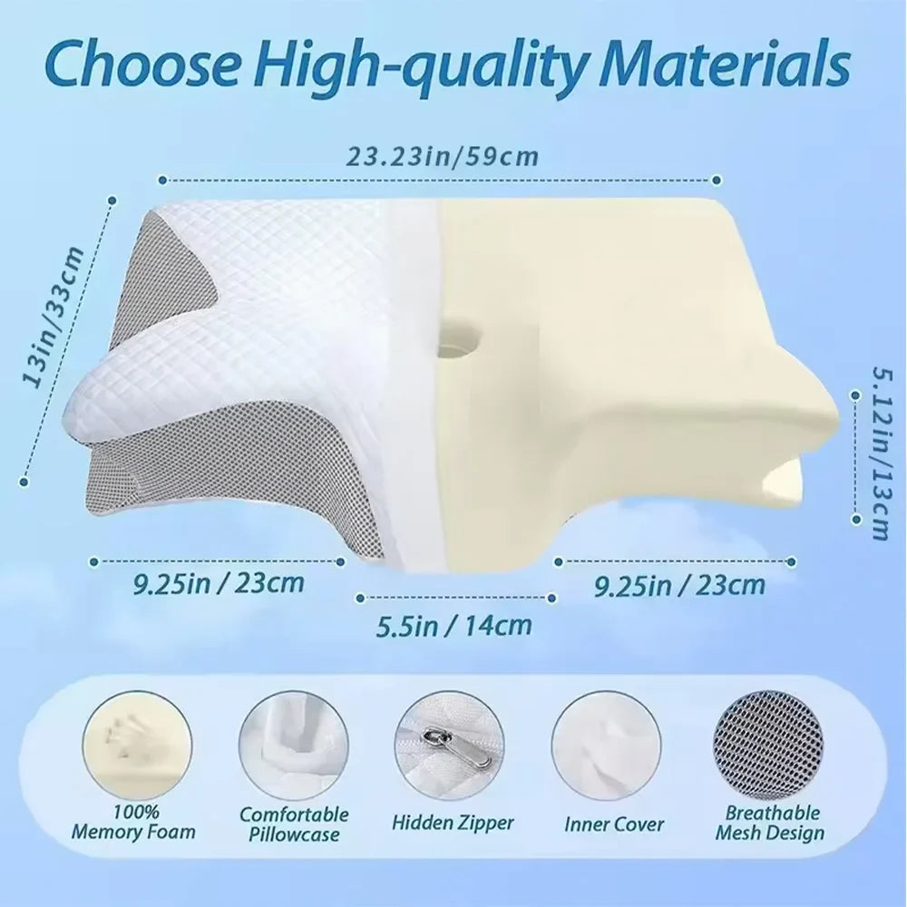 Detailansicht des orthopädischen Memory-Schaum Nackenkissens in Schmetterlingsform, für perfekte Nackenstütze.