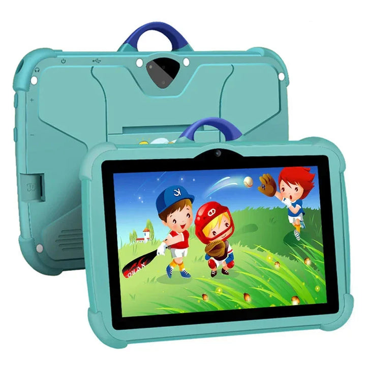 Kindgerechtes 7-Zoll-Android-Lern- und Spiel-Tablet, farbenfrohes Design, intuitiv für kleine Hände.