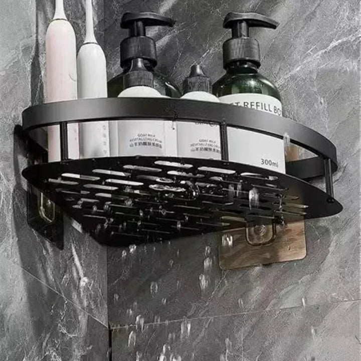 Vielseitiges Aluminium Eckregal, bohrfrei, für Badezimmer und Dusche. Optimale Ablagefläche für Ihre Badaccessoires.