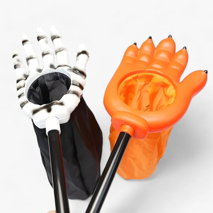 Wiederverwendbare, robuste Halloween Süßigkeitentasche in Orange-Schwarz für Süßigkeiten.