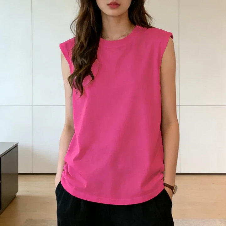 Stretchiges Damen Tanktop, ärmellos und locker, bequemes Basic Oberteil für Freizeit und Sommermode.