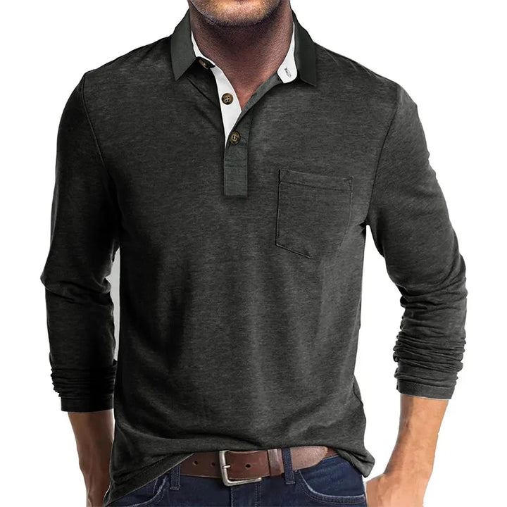 Trendiges Herren Langarmshirt, Slim Fit, Knopfleiste. Ideales Basic für die moderne Herrengarderobe.