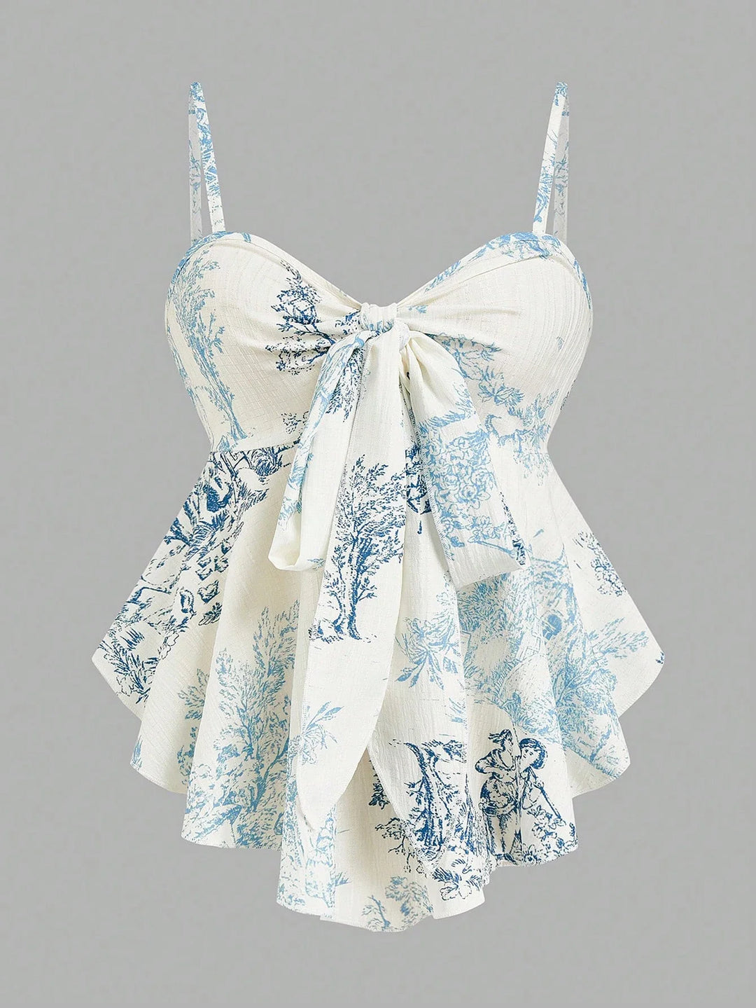 Blau-weiß gestreiftes Damen Cami-Top mit süßen Schleifen-Details. Ärmelloses Sommer-Freizeit-Oberteil.