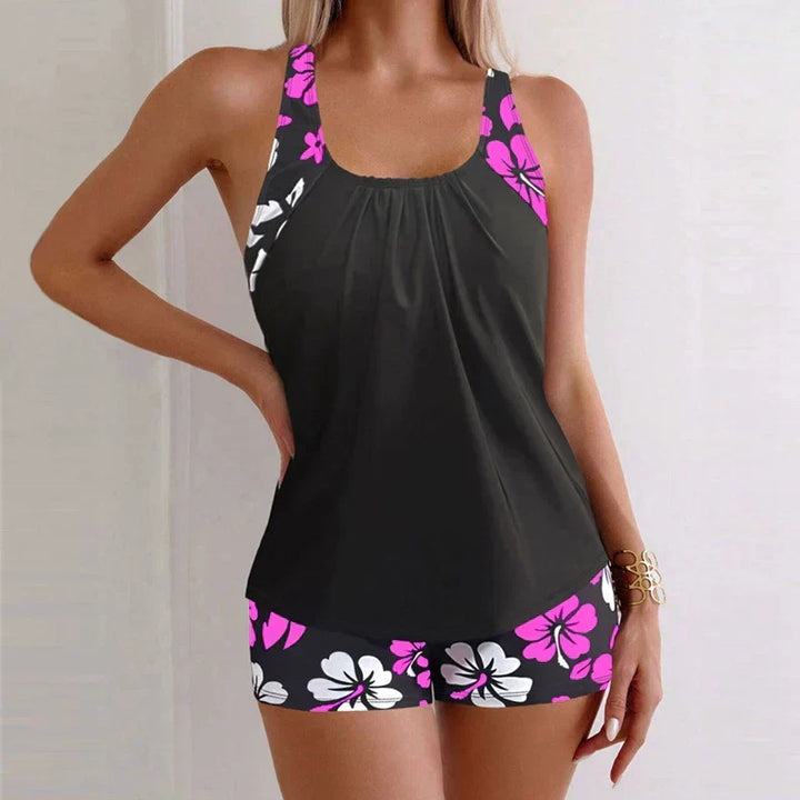 Zweiteiliger Damen Badeanzug mit floralem Print, ideal als Sommerkleidung.