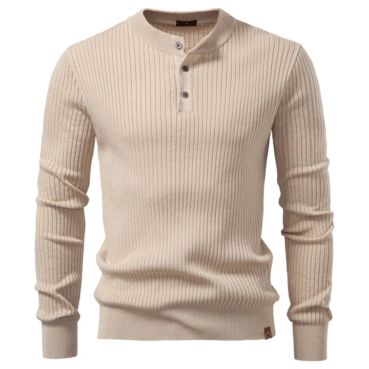 Moderner Herren Langarm-Pullover, gerippt mit Knopfleiste. Basic-Pullover für stilvolle Herbstlooks.
