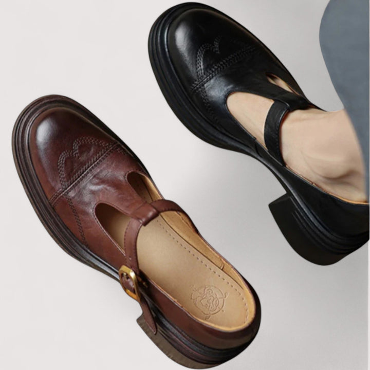 Schwarze Damen Mary Jane T-Riemen Schuhe, elegant, bequem und flexibel für klassische Damen Business-Looks.