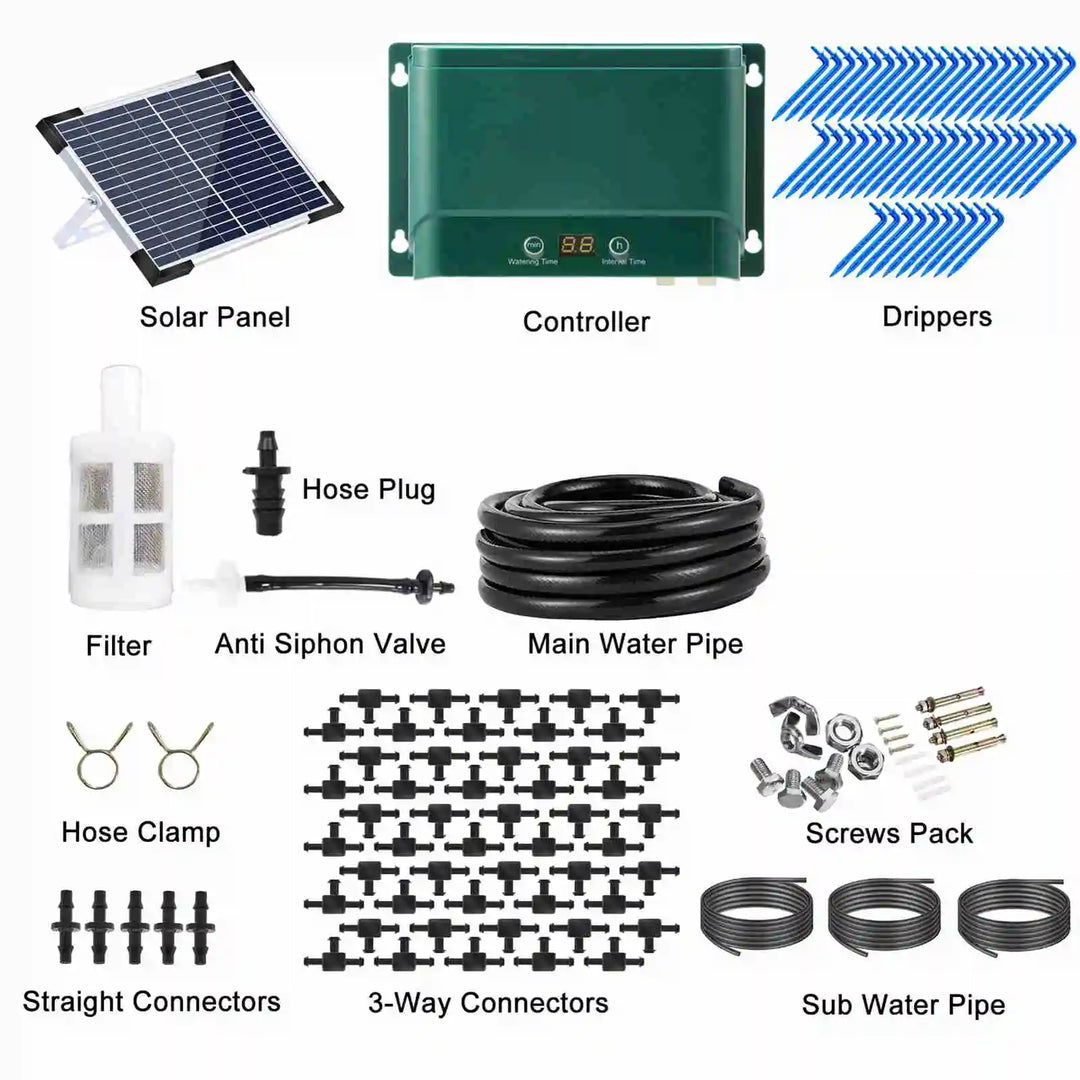 Effektive Gartenbewässerung mit AquaFlow Solar-Tropfsystem: Automatische Pflanzenpflege mit Zeitschaltuhr.