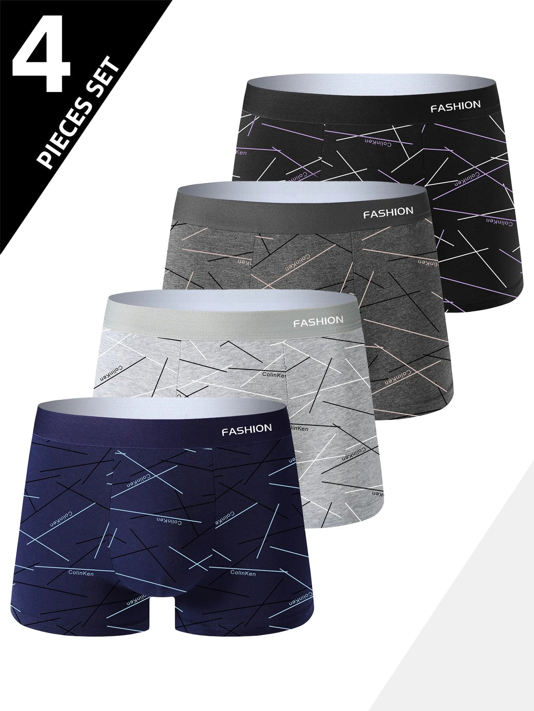 4er Pack Herren Boxer Shorts: bequem, atmungsaktiv, mit Linienmuster. Ideal für Alltag und Sport.