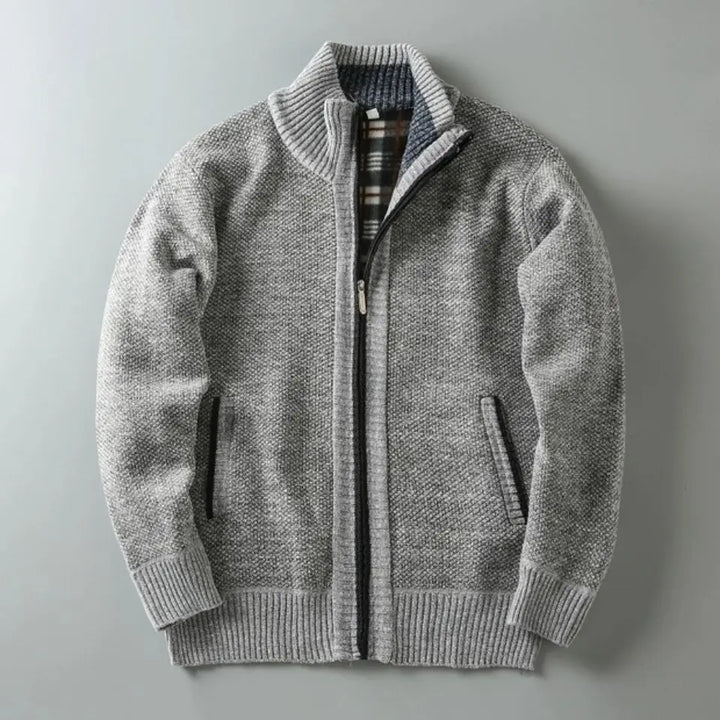 Hochwertige Herren Herbstjacke: Strickjacke mit Reißverschluss, kariertem Futter für Freizeit. Perfekt für kalte Tage.