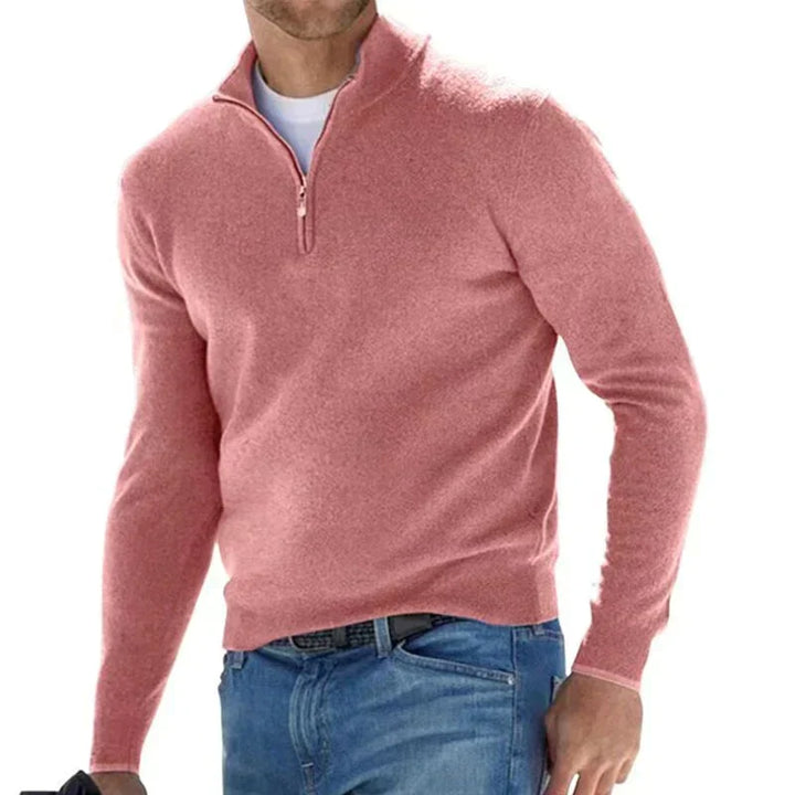 Komfortabler Herren Langarm Strickpullover mit Reißverschluss. Klassisch und gemütlich für kühle Tage.