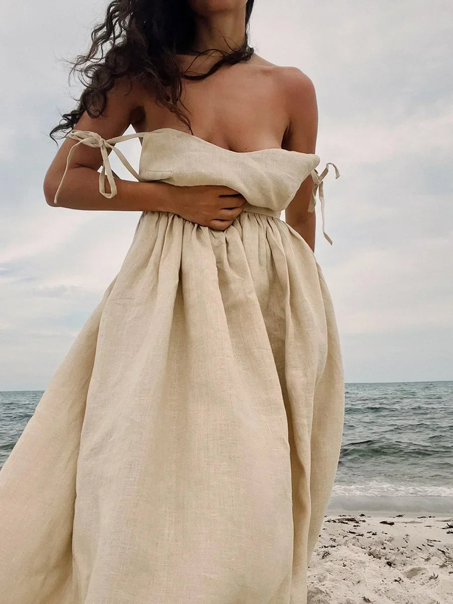 Elegantes Damen A-Linien-Kleid mit V-Ausschnitt, bequem und fließend, perfekt als leichtes Sommerkleid.