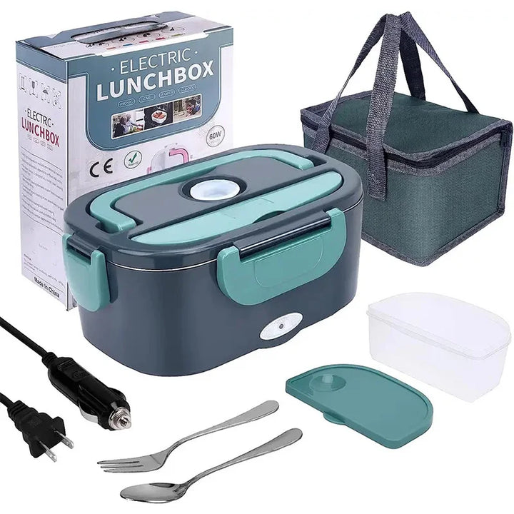 Genießen Sie warme Mahlzeiten mit der elektrischen 1,5L Lunchbox HeatBox; ideal für Büro & unterwegs, auslaufsicher.