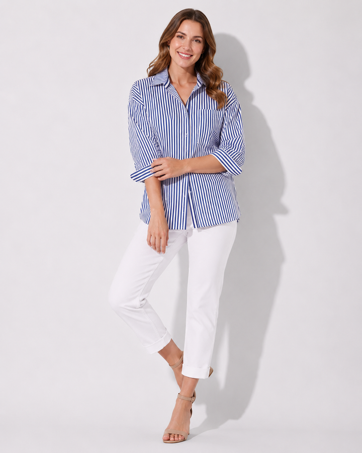 Elegantes Freizeithemd für Damen. Entspanntes Streifenhemd für Büro & Alltag.