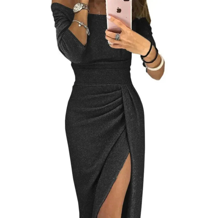 Elegantes Glitzer-Abendkleid für Damen mit figurbetonter Passform und schimmerndem Stoff.