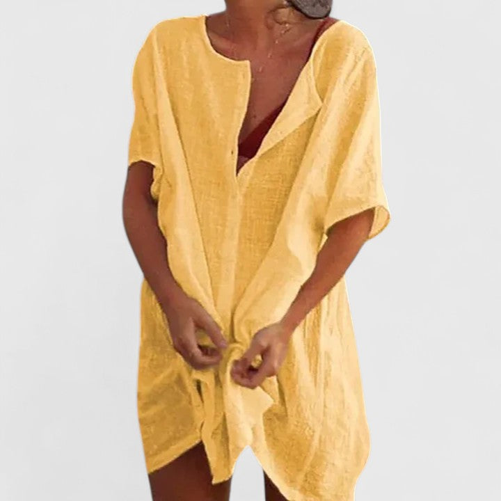 Feminines Damen Tunikakleid, weicher Stoff, bequem und atmungsaktiv, ideal für warme Temperaturen.