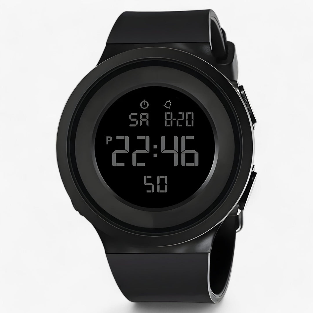 Wasserdichte Herren Digitaluhr in Schwarz mit blauer LED-Anzeige; Quarz Sportuhr ideal für Outdoor & Alltag.
