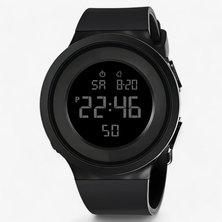Wasserdichte Herren Digitaluhr in Schwarz mit blauer LED-Anzeige; Quarz Sportuhr ideal für Outdoor & Alltag.
