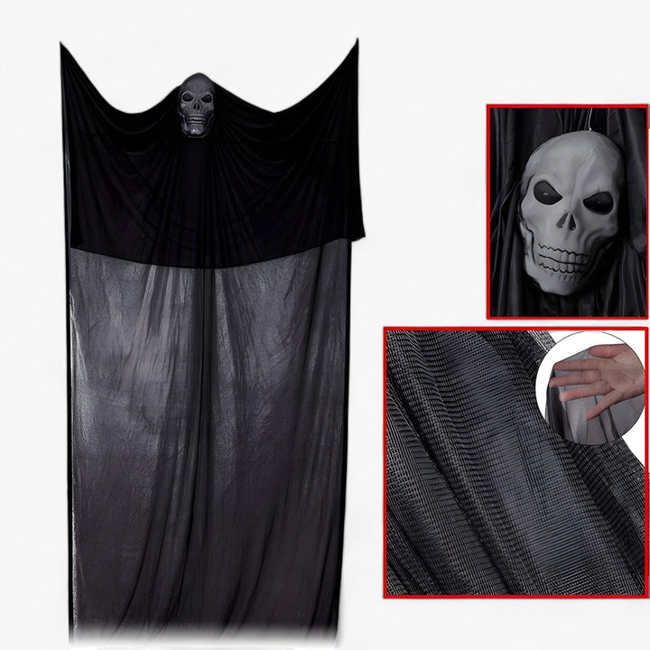 Große hängende Skelett Figur als Halloween Party Deko. Mit LED Licht und Sound für eine unheimliche Atmosphäre.