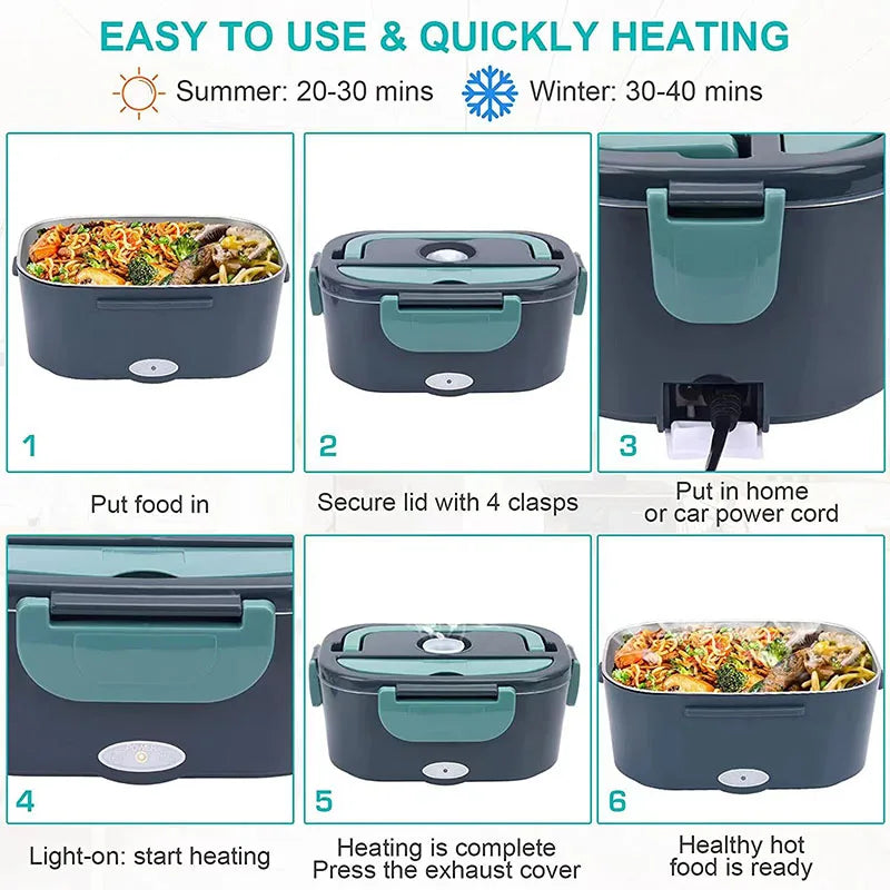 Moderne elektrische 1,5L Lunchbox HeatBox mit 60W Heizung, auslaufsicherem Design für Auto, LKW und Büro-Mittagessen.