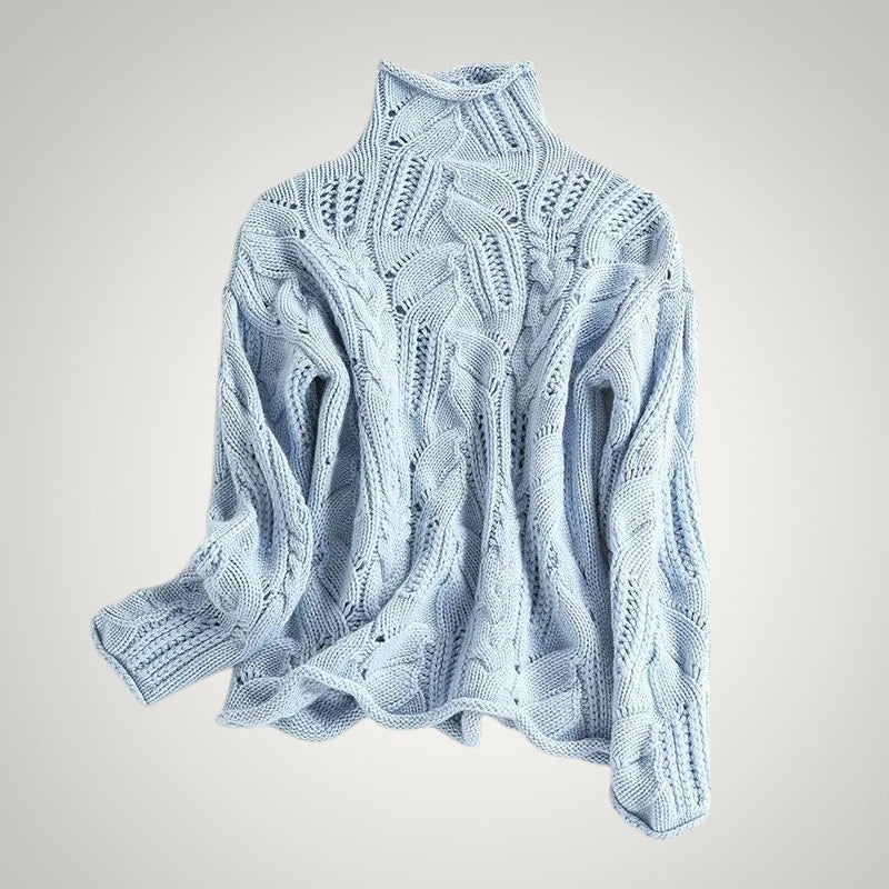 Beiger Damen Rundhals Strickpullover mit Strukturmuster. Perfekt für elegante Herbst- & Winter-Outfits.