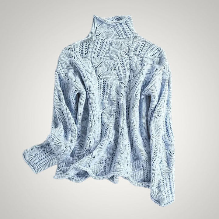 Beiger Damen Rundhals Strickpullover mit Strukturmuster. Perfekt für elegante Herbst- & Winter-Outfits.
