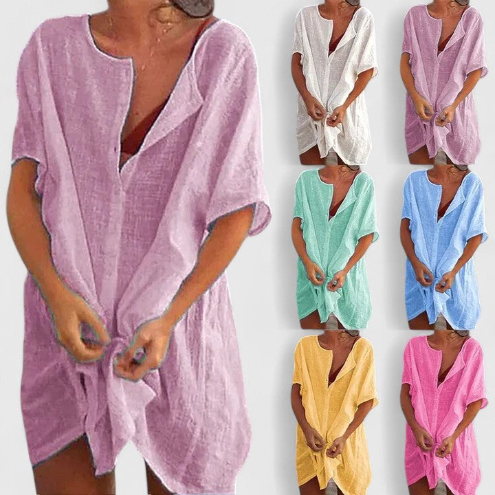 Trendiges Damen Sommerkleid, kurzarm, vielseitig kombinierbar, ideal für feminine Mode-Looks.