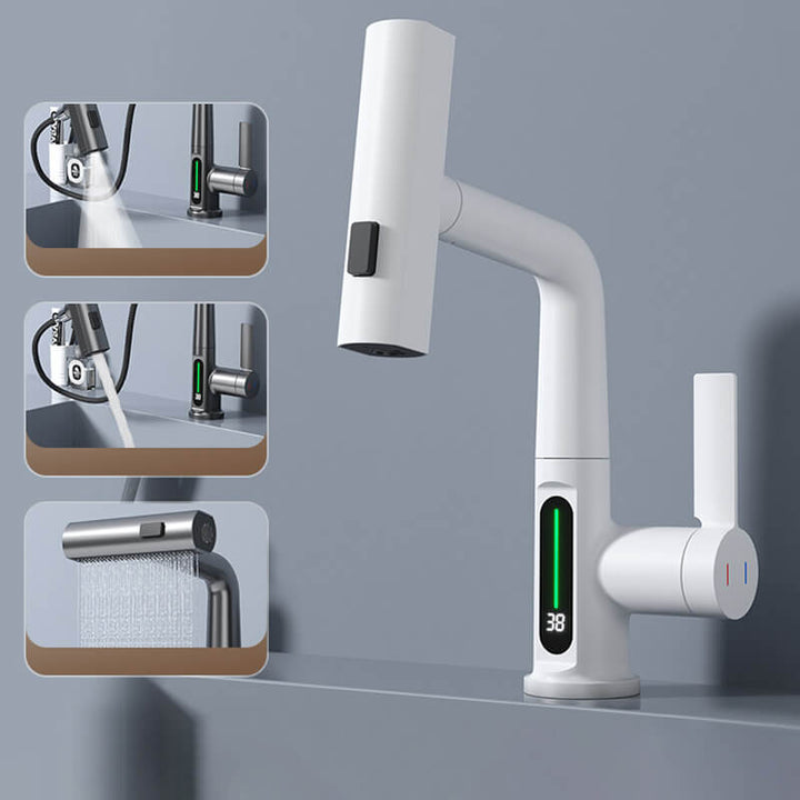 Energiesparender, schwenkbarer Wasserhahn mit präziser LED-Temperaturkontrolle für Küche & Bad.