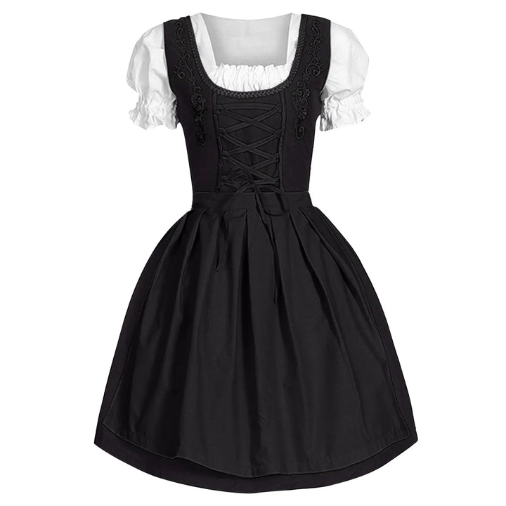 Blaues Damen Dirndl, traditionelles Oktoberfestkleid. Festliches Trachtenkleid für bayerische Feierlichkeiten.