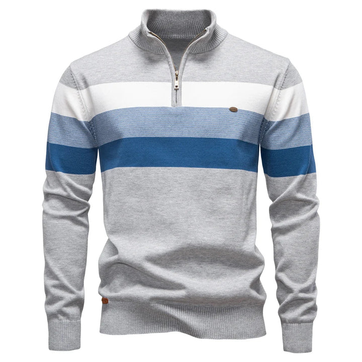 Detailansicht: Herren Strickpullover mit Reißverschluss, gemütlich und stylisch für den Winter.