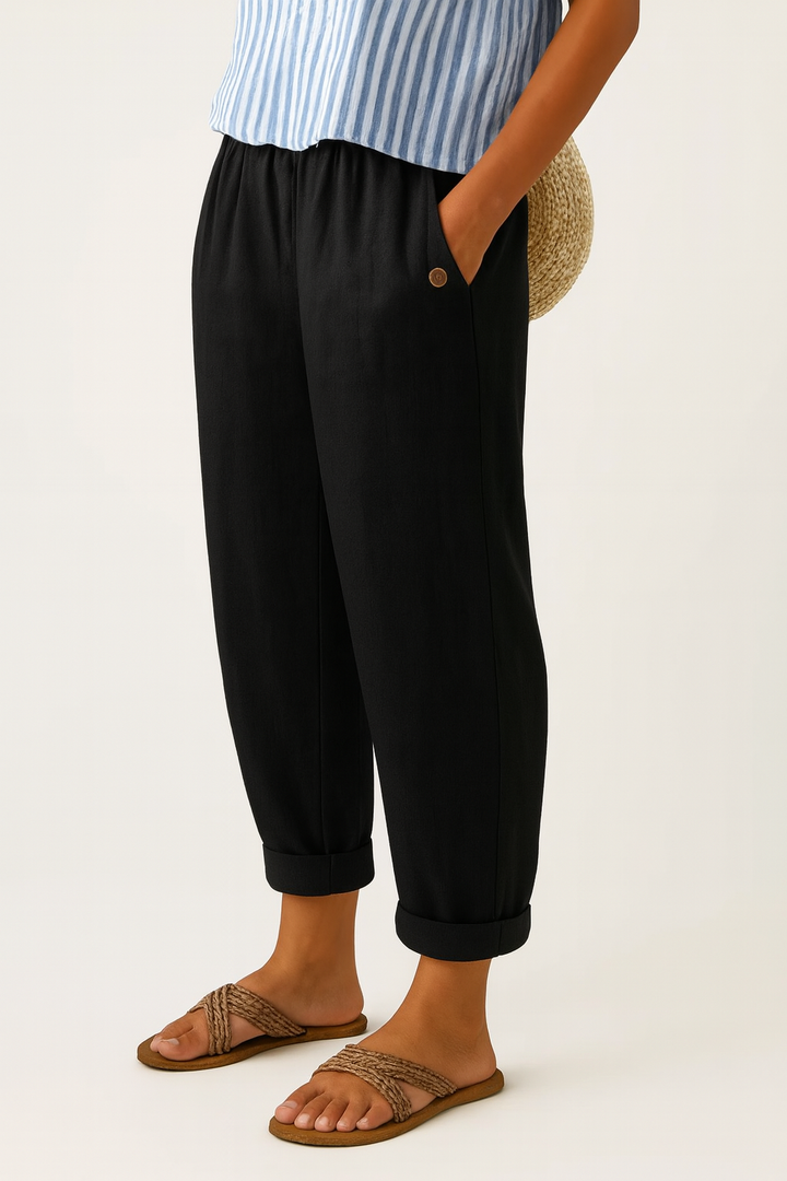 Modische Damen Freizeithose mit elastischem Gummibund, bequemer Schnitt, ideal für Alltag & Reise.