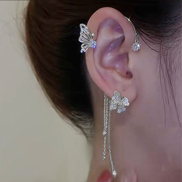 Funkelnde Schmetterling-Ohrmanschette für Damen in Gold, mit Zirkonia, eleganter Ohrschmuck ohne Piercing.