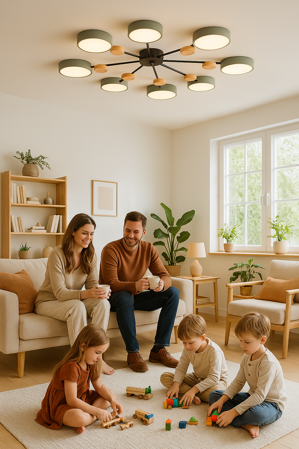 Moderne LED-Deckenlampe in skandinavischem Stil, energieeffizient, ideal für Esszimmerbeleuchtung.