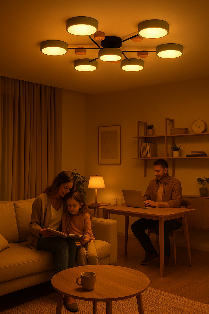 Designleuchte für Wohnzimmer, LED, verzweigtes Aluminium-Acrylglas-Design, warmweißes Licht.