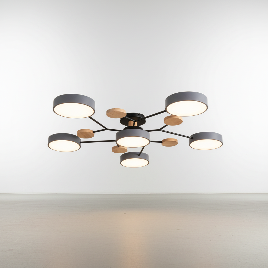 Skandinavische LED Deckenlampe SkandiGlow, minimalistisches Design, warmweißes, energieeffizientes Licht.