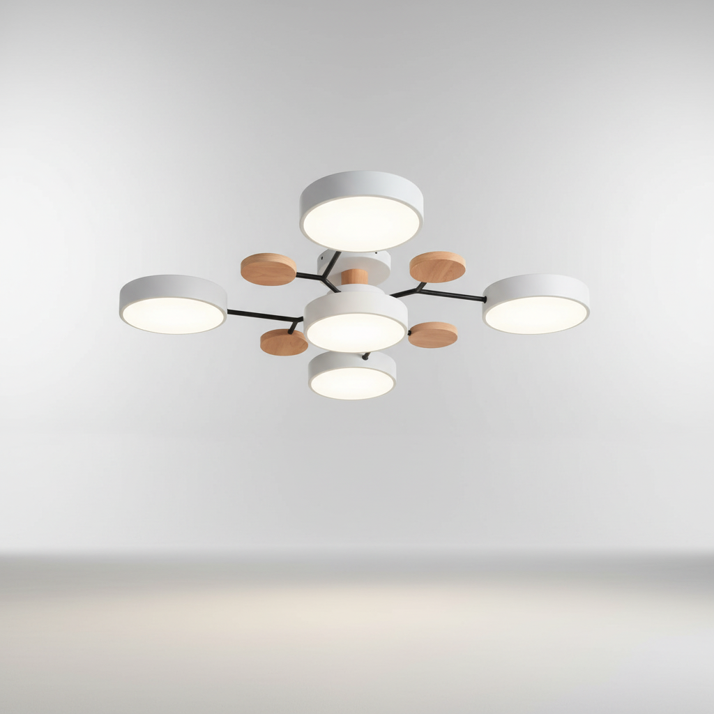 SkandiGlow: Die moderne skandinavische LED Deckenleuchte, energieeffizient und stilvoll fürs Wohnzimmer.