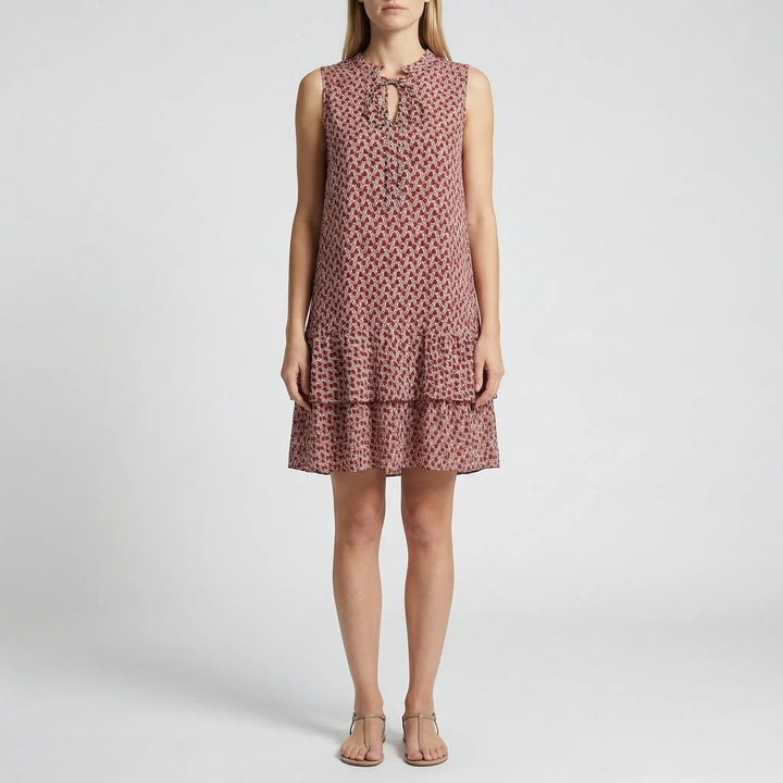 Elegantes Damen Shiftkleid "Ana", knielang, ärmellos, mit stilvollem geometrischem Print – ideal für Frühling/Sommer.