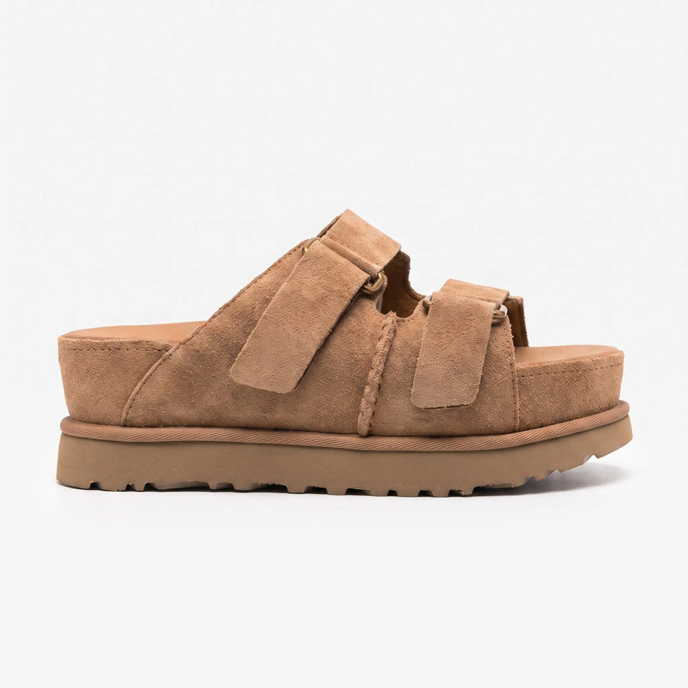 Moderne Plateau Pantoletten für Damen: bequeme Slip-On Sandalen mit hoher Sohle & verstellbaren Riemen für Komfort.