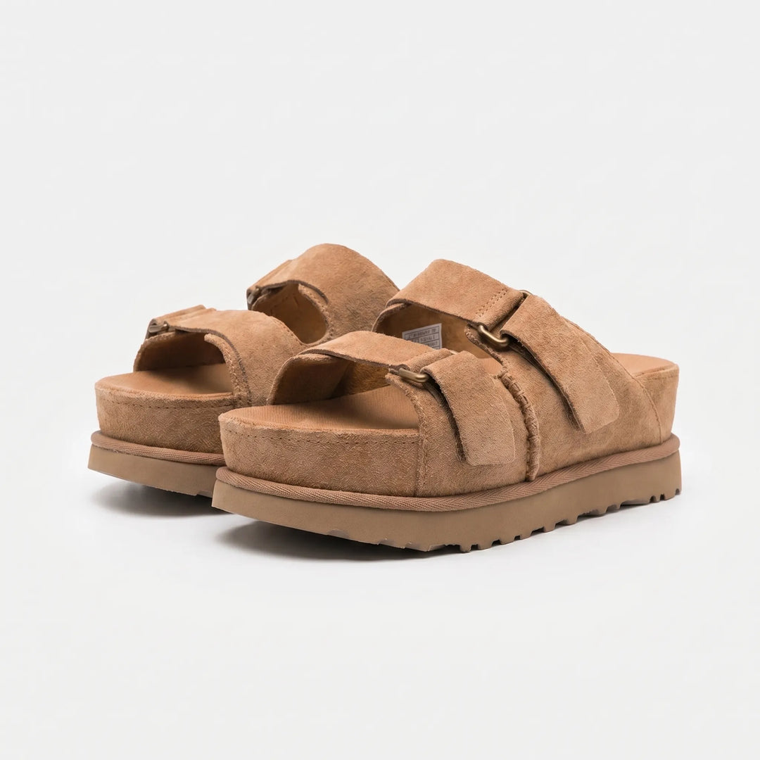 Stylische Slip-On Plateau Sandalen für Damen, perfekt als Sommerschuhe und bequeme Freizeitsandalen mit hoher Sohle.