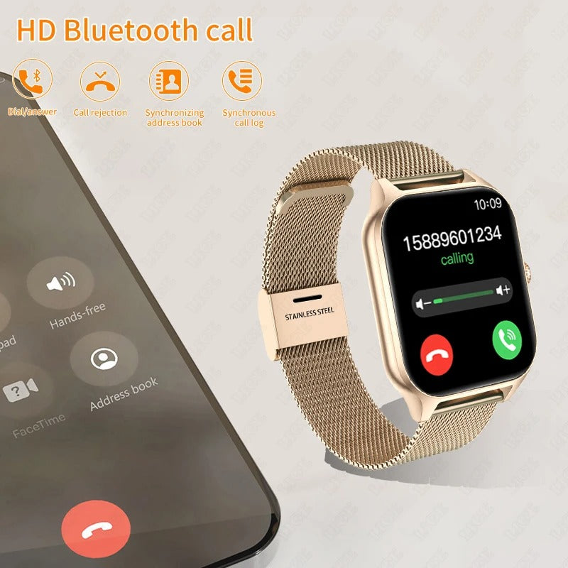 Moderne schwarze Damen-Uhr StyleTrack mit Smart-Funktionen und Herzfrequenzmessung.