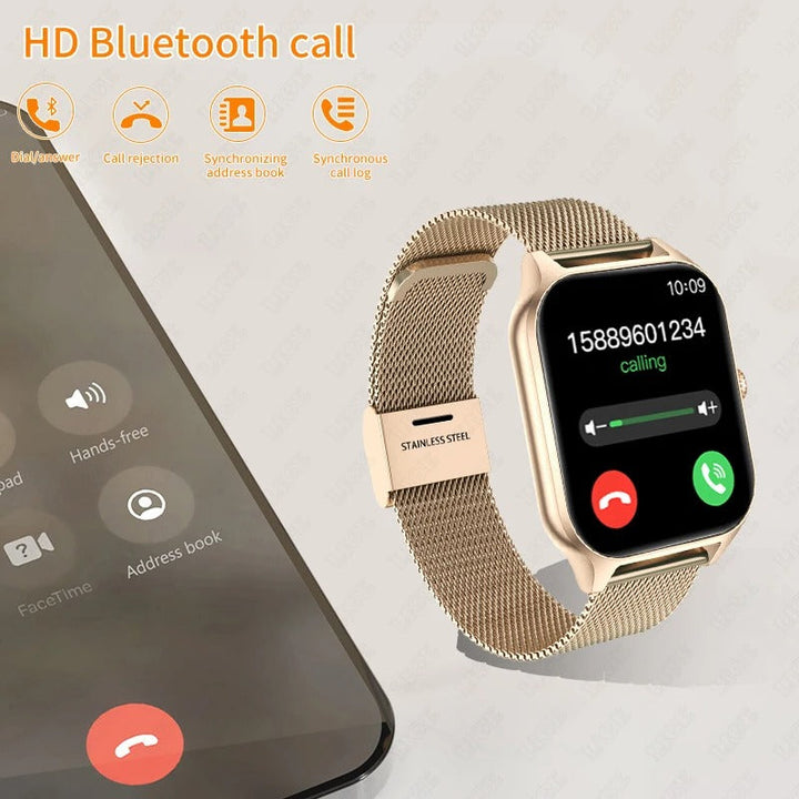 Moderne schwarze Damen-Uhr StyleTrack mit Smart-Funktionen und Herzfrequenzmessung.