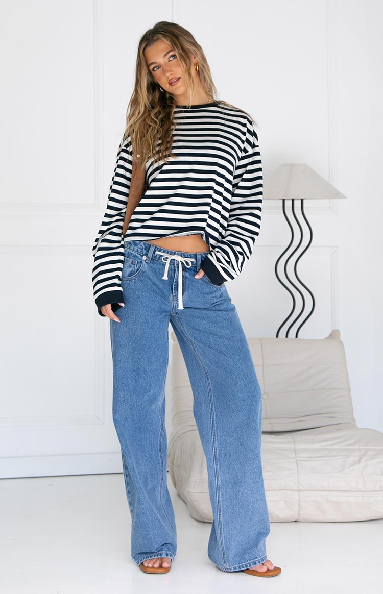 Damen Langarmshirt gestreift, locker fallend, für einen entspannten und modischen Alltagslook.