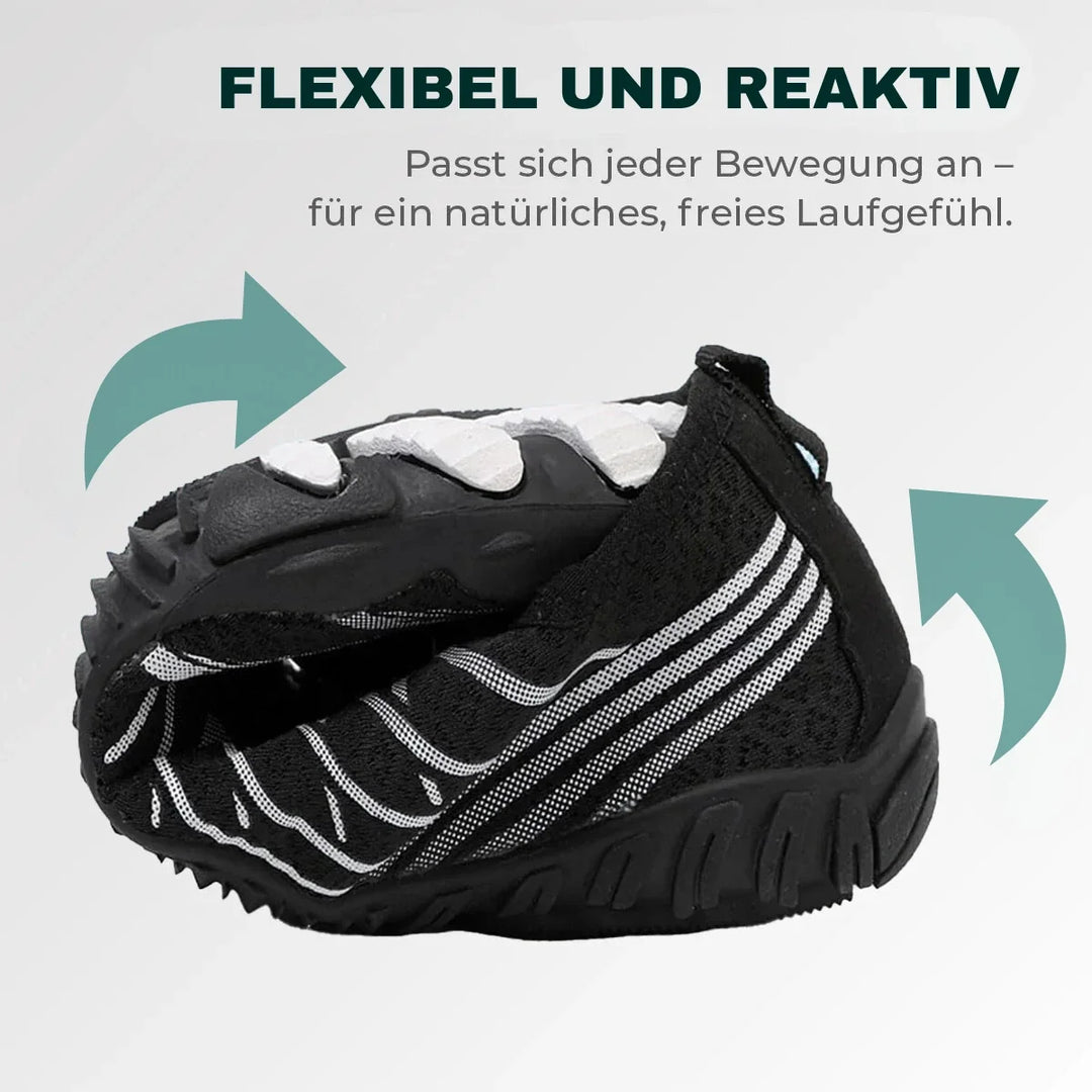 Seitenansicht des NaturaRun Unisex-Barfußschuhs. Robust, flexibel & atmungsaktiv für gesunde Füße im Winter.