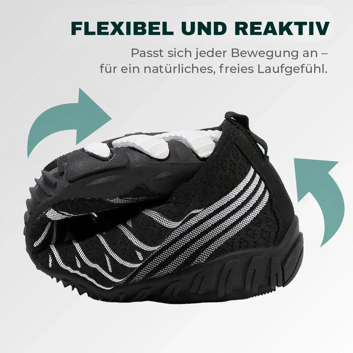 Seitenansicht des NaturaRun Unisex-Barfußschuhs. Robust, flexibel & atmungsaktiv für gesunde Füße im Winter.