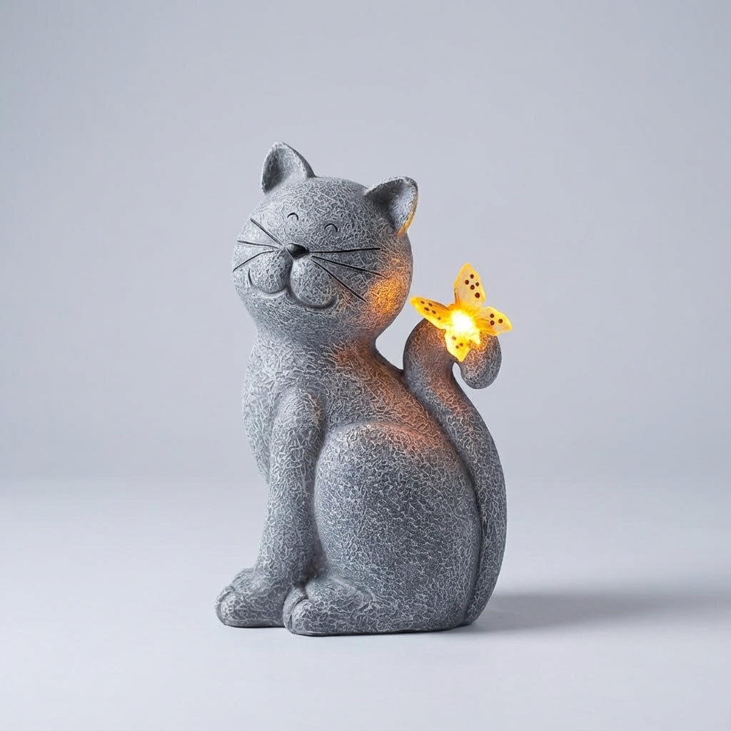 Handbemalte Solar Katzenfigur, wetterfeste Deko und Geschenkidee, bringt zauberhafte Beleuchtung in jeden Garten.