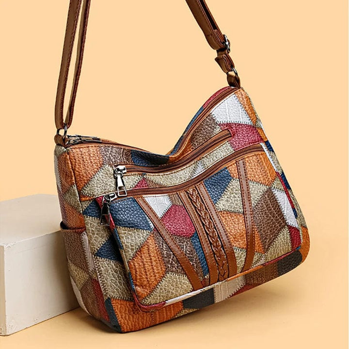 Modische Kunstleder Umhängetasche für Damen mit Patchwork-Design, ideal als stilvolle Alltagstasche.