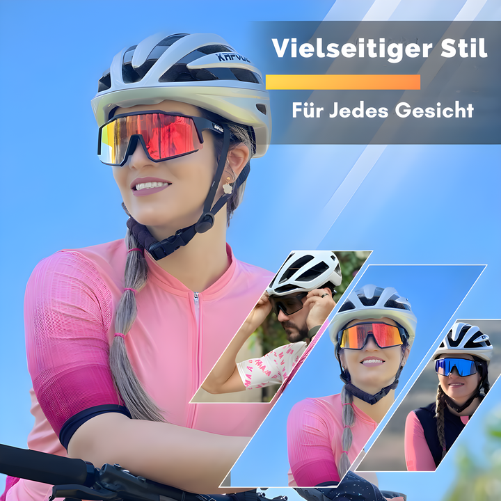 Leichte Sportbrille für Radfahrer, mit UV-Schutz & photochromen Gläsern, ideal für Outdoor-Aktivitäten.