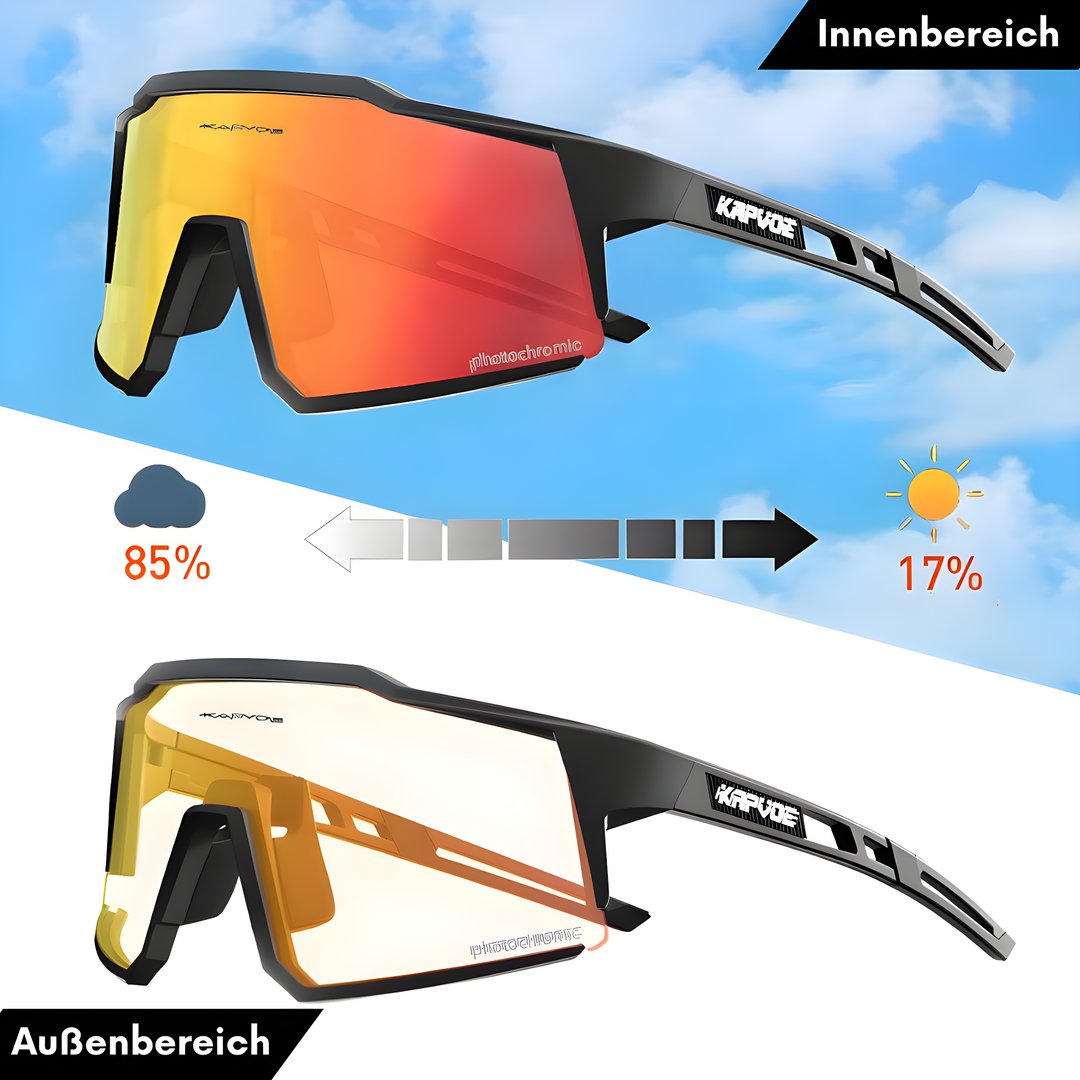 Schützende MTB Fahrradbrille mit photochromen Gläsern, leicht & komfortabel für lange Radtouren.