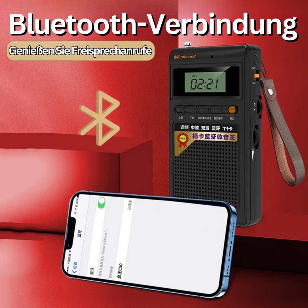 Praktisches Bluetooth Radio mit MP3-Player Funktion; Reise- und Outdoor-Gadget mit FM/AM/SW Tuner für alle Gelegenheiten.