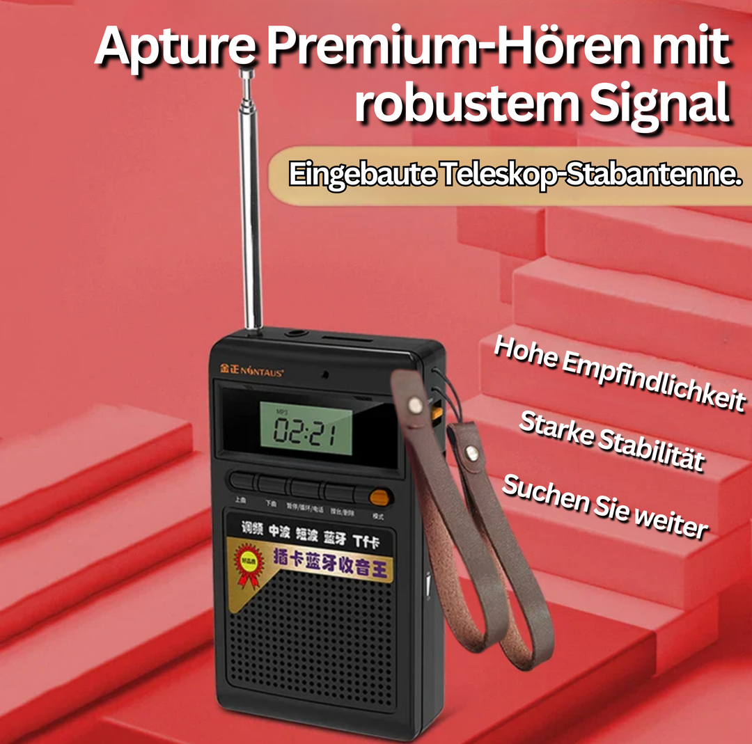 Ultrakompaktes tragbares Bluetooth Radio & MP3-Player; Ihr Musik-Begleiter für unterwegs, mit FM, AM & SW Radio.